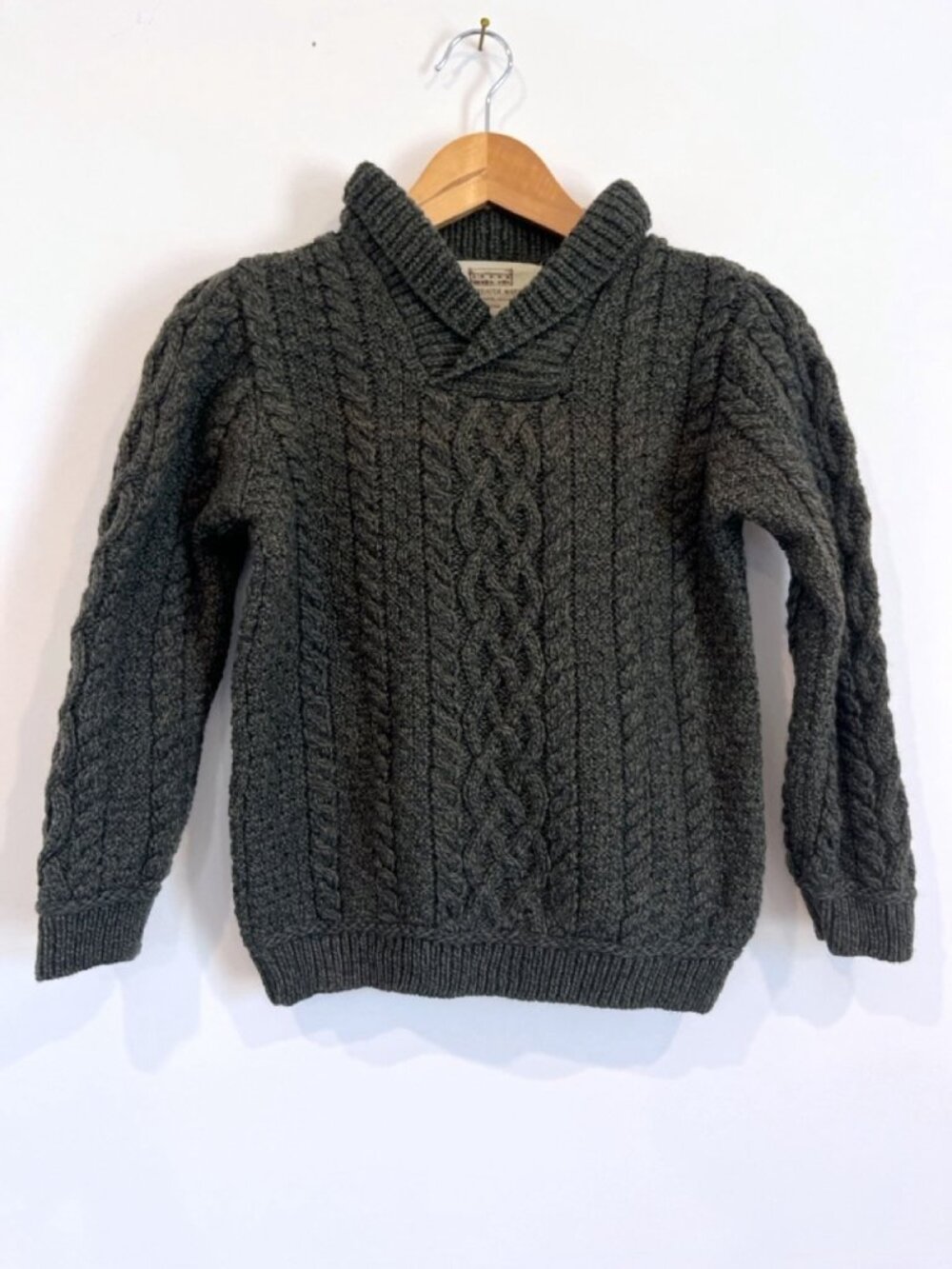 Aran Sweater Market Kids Charcoal Merino Cable Sweater 8/11